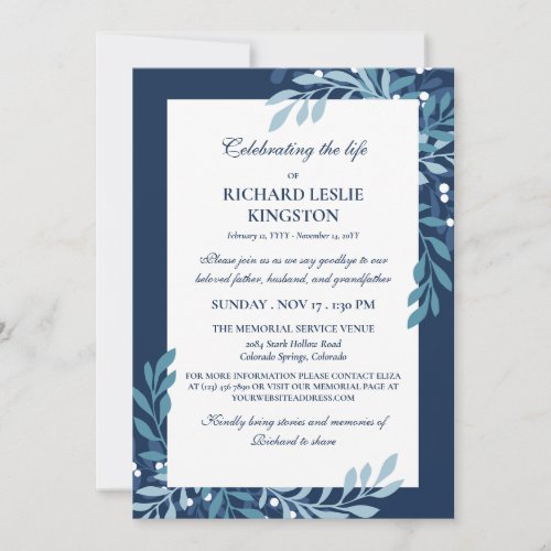 Blue Greenery  White Berries Life Celebration Invitation