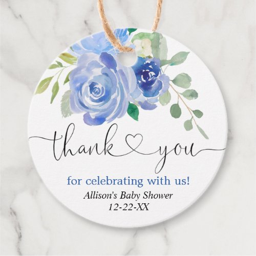 Blue greenery white floral thank you favor tags