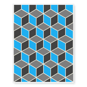 Blue Grey 3D Cubes Pattern Temporary Tattoos