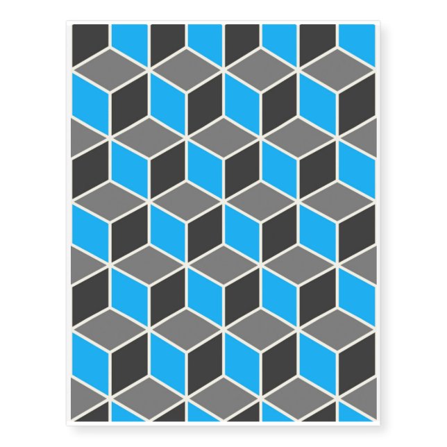 Blue Grey 3D Cubes Pattern Temporary Tattoos (Front)