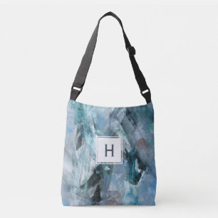 Blue Grey Abstract Brush Stroke Painting Crossbody Bag