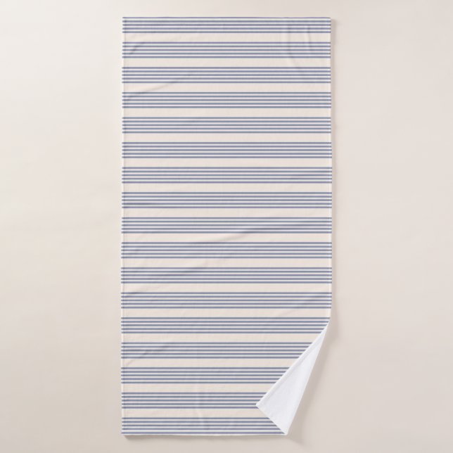 Blue-grey and beige five stripe pattern bath towel (Bath Towel)