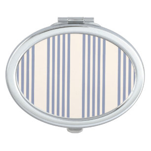 Blue-grey and beige five stripe pattern compact mirror