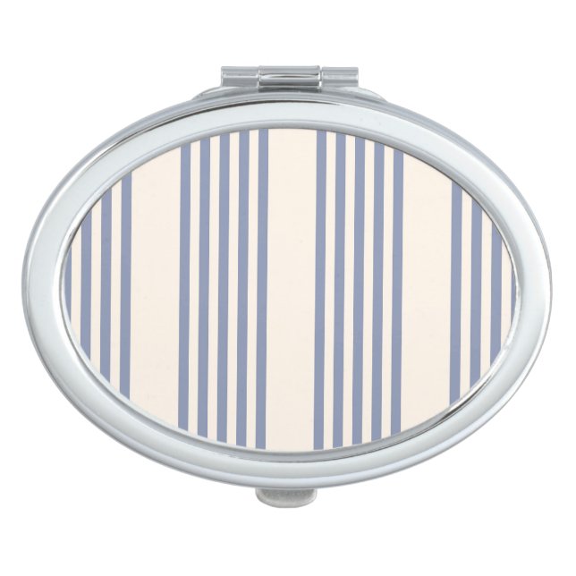 Blue-grey and beige five stripe pattern compact mirror (Front)
