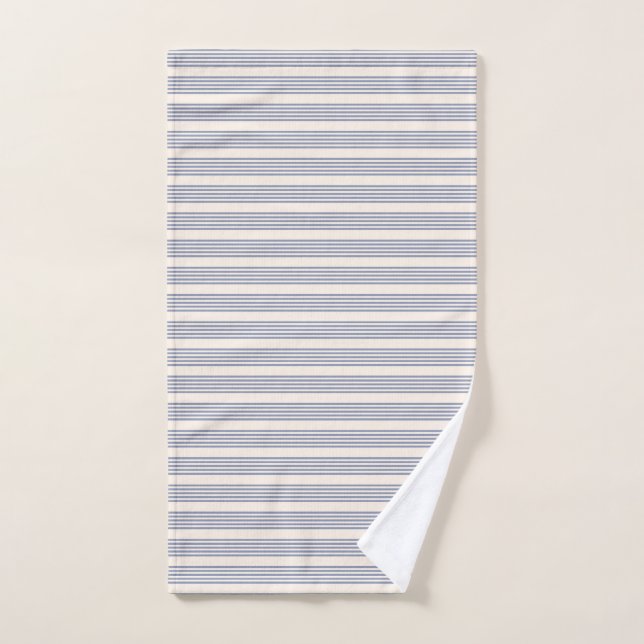 Blue-grey and beige five stripe pattern hand towel  (Hand Towel)