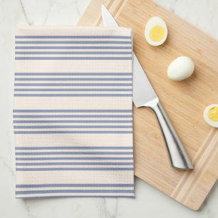 Blue-grey and beige five stripe pattern kitchen towel
