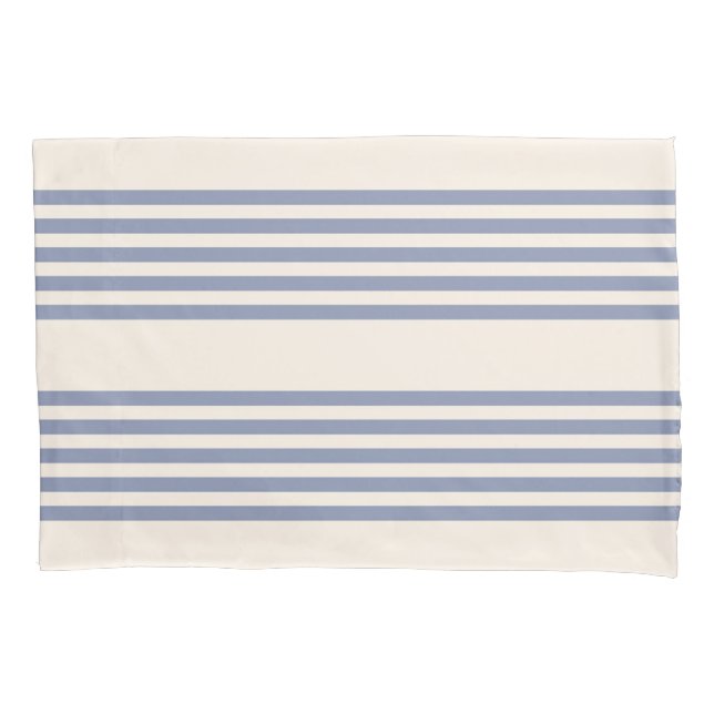 Blue-grey and beige five stripe pattern pillow case (Front)