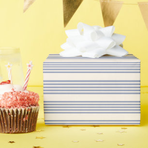Blue-grey and beige five stripe pattern wrapping paper
