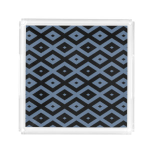 Blue grey and black diamond pattern acrylic tray