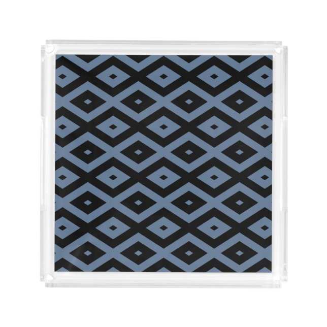 Blue grey and black diamond pattern acrylic tray (Front)