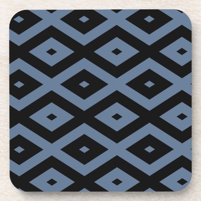 Blue grey and black diamond pattern beverage coaster (Front)