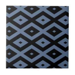 Blue grey and black diamond pattern ceramic tile