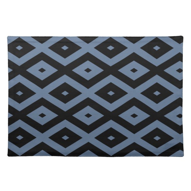 Blue grey and black diamond pattern cloth placemat (Front)