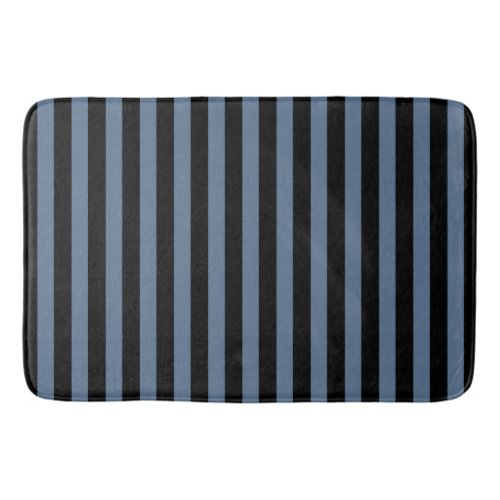 Blue grey and black stripes bath mat