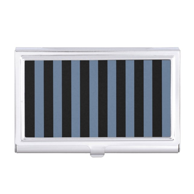 Blue grey and black stripes business card case (Front)