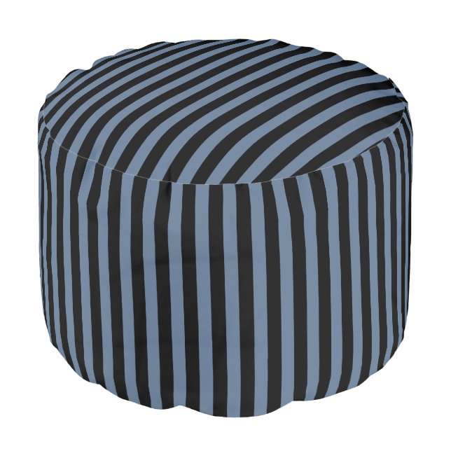 Blue grey and black stripes pouf (Angled Front)