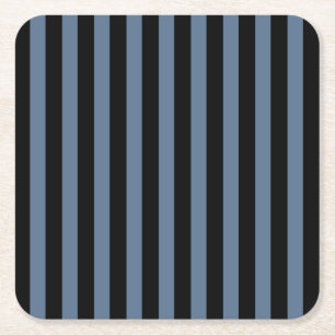 Blue grey and black stripes square paper coaster