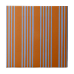Blue-grey and burnt orange five stripe pattern ceramic tile