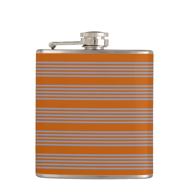 Blue-grey and burnt orange five stripe pattern flask (Front)