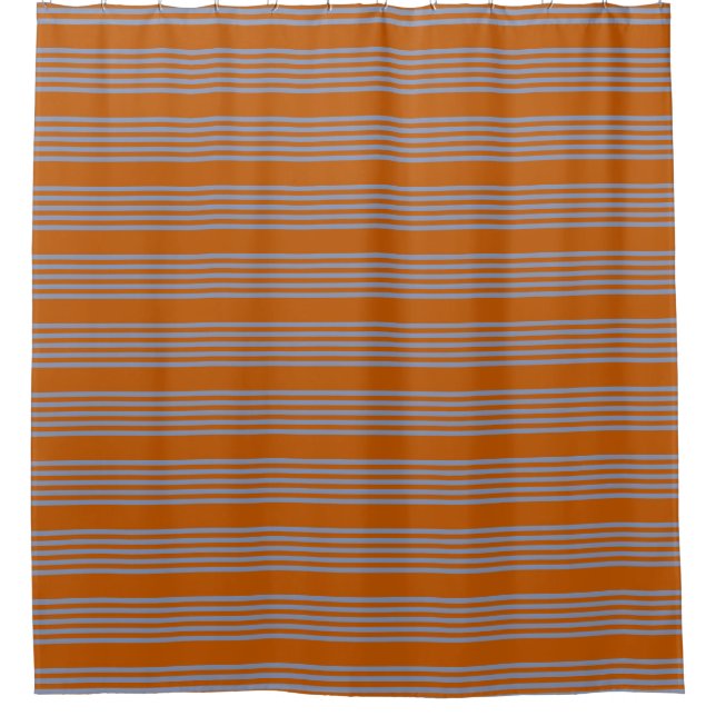 Blue-grey and burnt orange five stripe pattern shower curtain (Front)