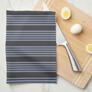 Blue-grey and charcoal five stripe pattern kitchen towel