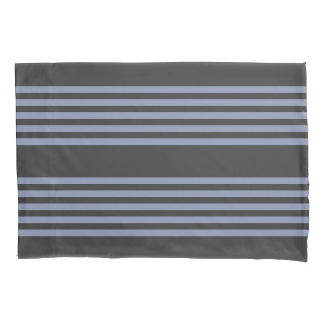 Blue-grey and charcoal five stripe pattern pillow case (Front)