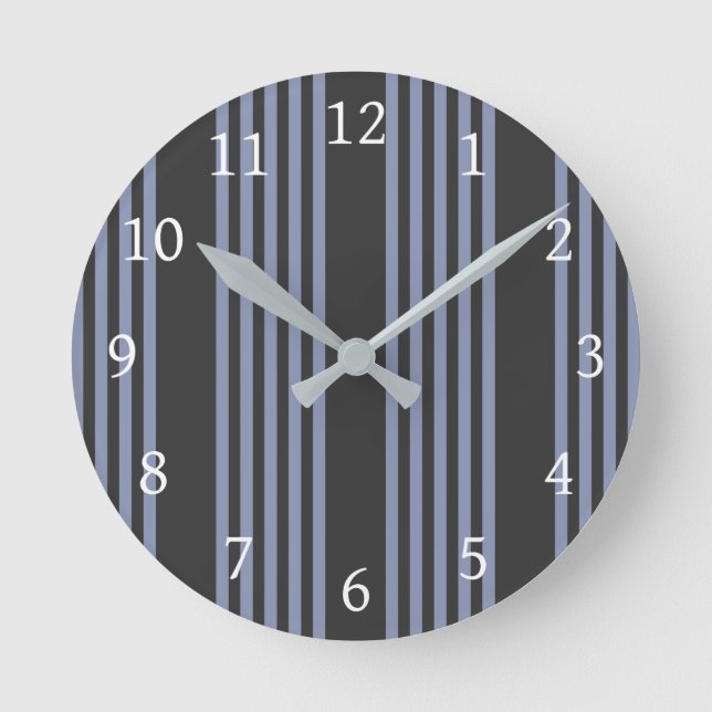 Blue-grey and charcoal five stripe pattern round clock (Front)
