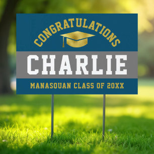 Blue, Grey and Gold 2021 Graduation Lawn Sign
