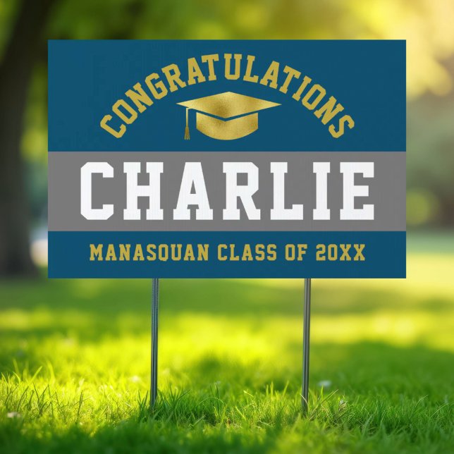 Blue, Grey and Gold 2021 Graduation Lawn Sign (Creator Uploaded)