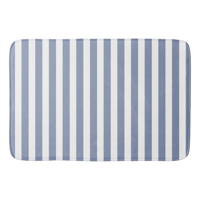 Blue grey and white candy stripes bath mat (Front)