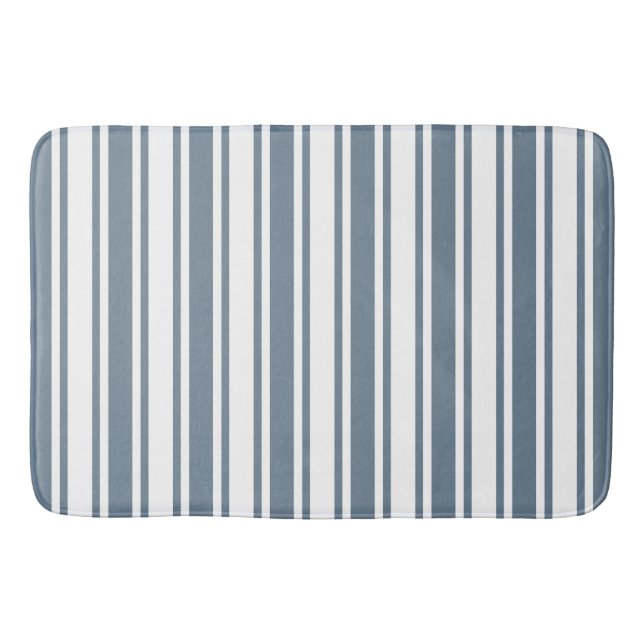 Blue-grey and white candy stripes bath mat (Front)