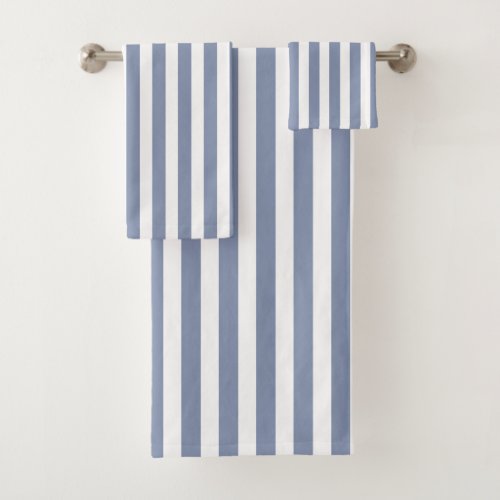 Blue grey and white candy stripes bath towel set