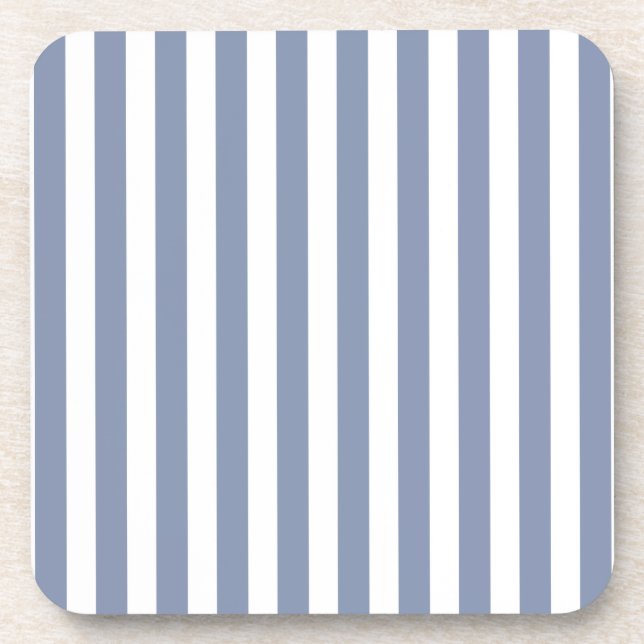 Blue grey and white candy stripes beverage coaster (Front)