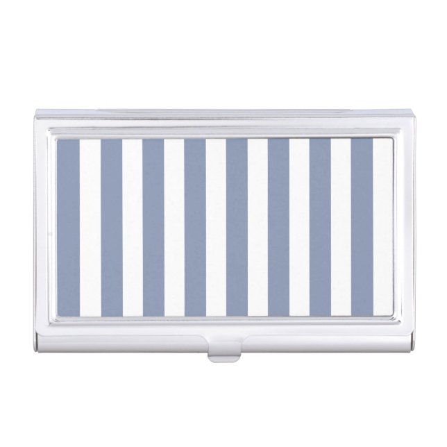 Blue grey and white candy stripes business card case (Front)
