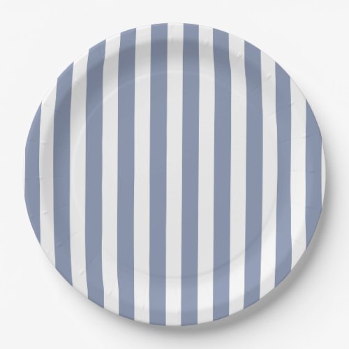 Blue grey and white candy stripes paper plates