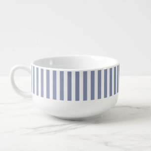 Blue grey and white candy stripes soup mug