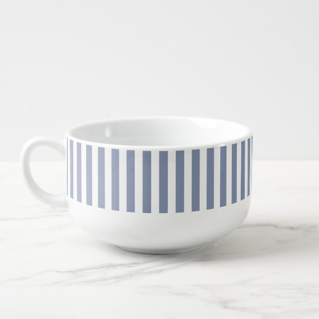 Blue grey and white candy stripes soup mug (Right)