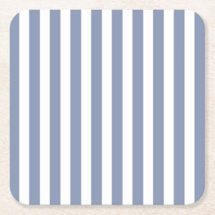Blue grey and white candy stripes square paper coaster