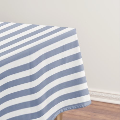 Blue grey and white candy stripes tablecloth
