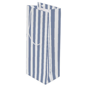 Blue grey and white candy stripes wine gift bag