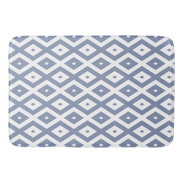 Blue grey and white diamond pattern bath mat (Front)