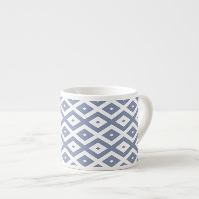 Blue grey and white diamond pattern espresso cup (Front Right)