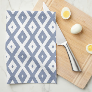 Blue grey and white diamond pattern kitchen towel