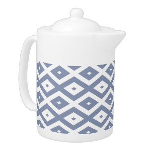 Blue grey and white diamond pattern teapot