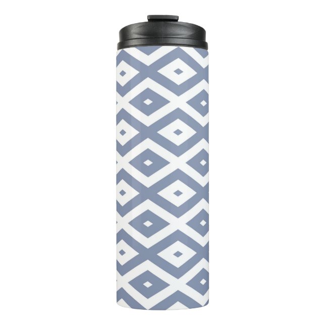Blue grey and white diamond pattern thermal tumbler (Front)