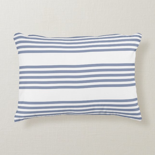 Blue-grey and white five stripe pattern accent pillow (Front)