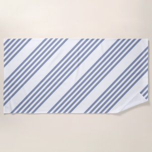 Blue-grey and white five stripe pattern beach towel