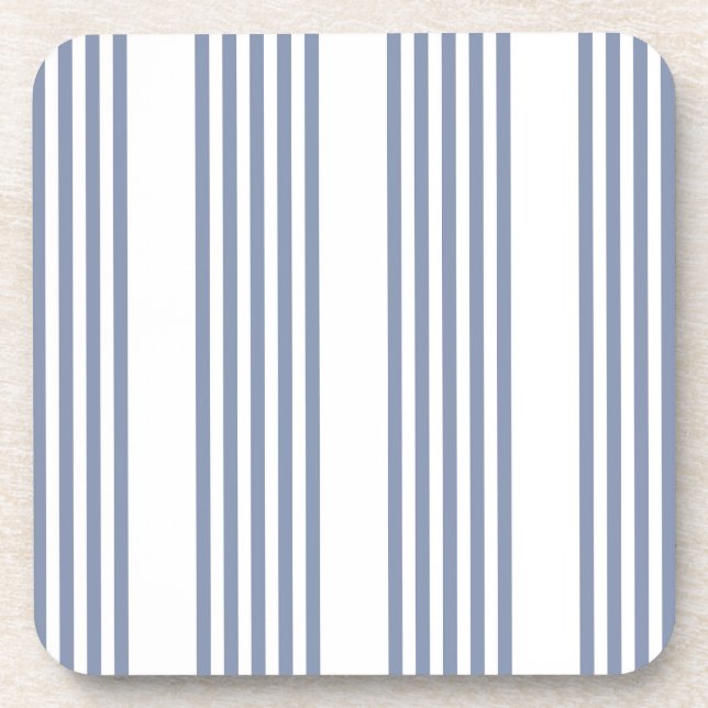 Blue-grey and white five stripe pattern beverage coaster (Front)