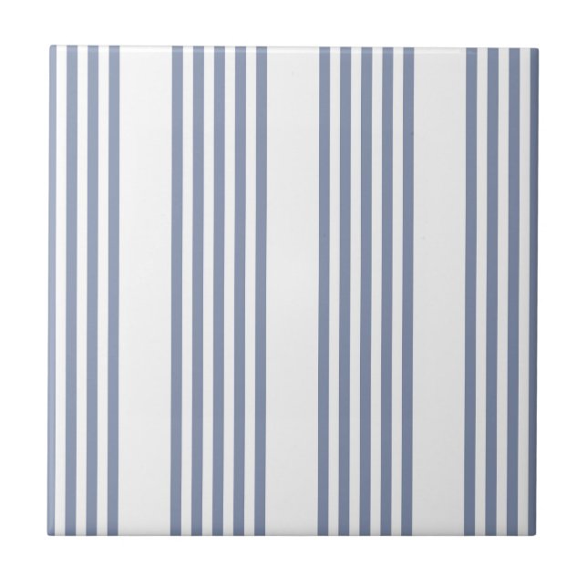 Blue-grey and white five stripe pattern ceramic tile (Front)