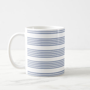 Blue-grey and white five stripe pattern coffee mug